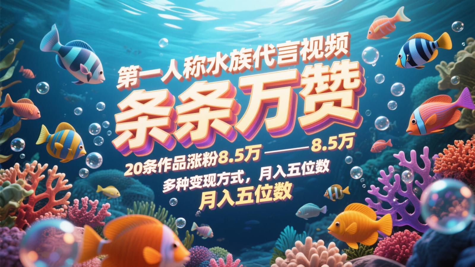 第一人称水族代言视频，条条万赞，20条作品涨粉8.5万，多种变现方式月，入五位数好项目网-专注分享网络创业项目落地实操课程 – 全网首发_高质量创业项目输出好项目网