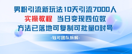 男粉引流新玩法10天引流7000人当日变现四位数可复制可批量0封号好项目网-专注分享网络创业项目落地实操课程 – 全网首发_高质量创业项目输出好项目网